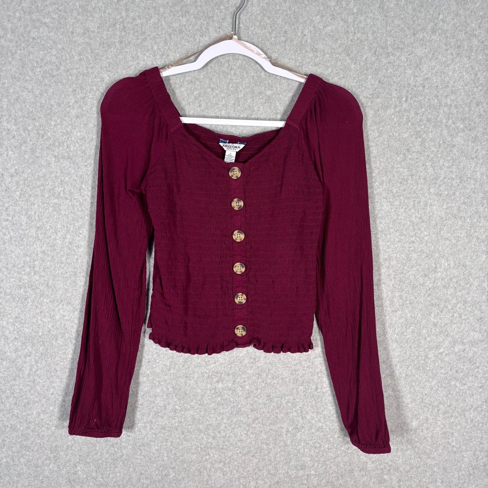 Smocked Milkmaid Top Small Burgundy Texture Square Neck Puff Sleeve Crop Stretch